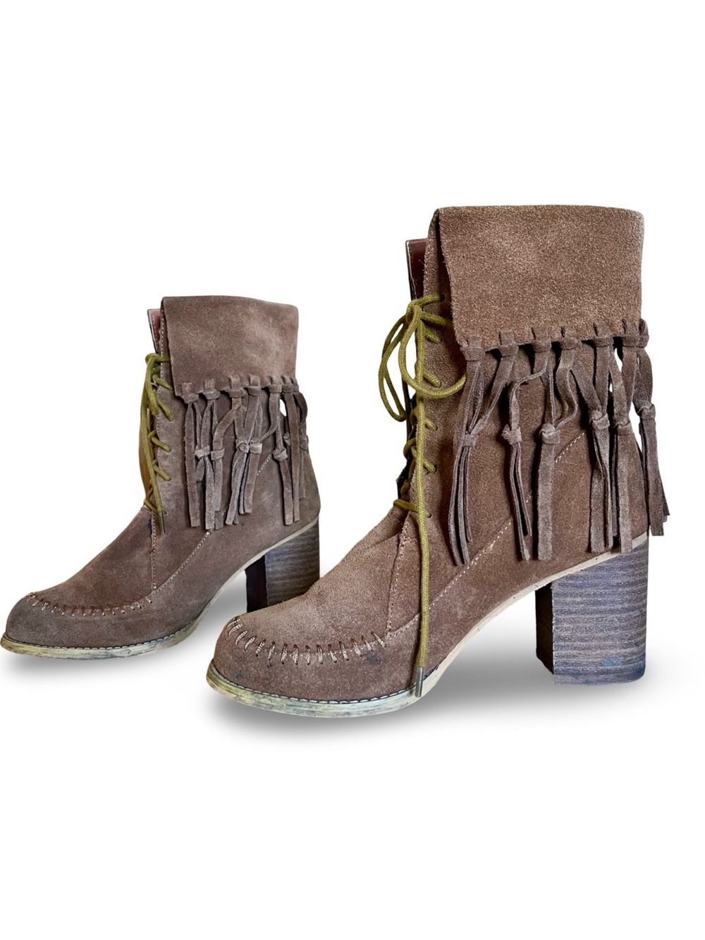 Sbicca Vintage Collection "Wagon" Suede Fringe Booties Coastal Cowboy Western